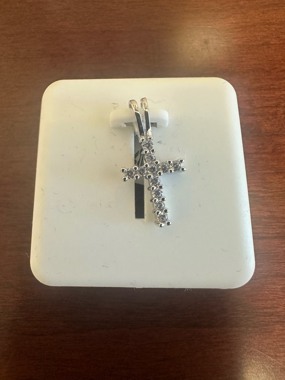 Sterling Silver CZ Cross Pendant - White